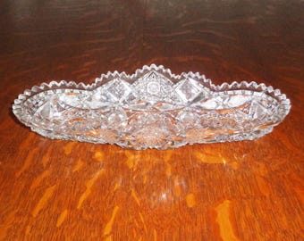 American Brilliant Cut Glass Pinwheel Star 11 x 4 3/4 inch Ablong Serving Dish, Antique