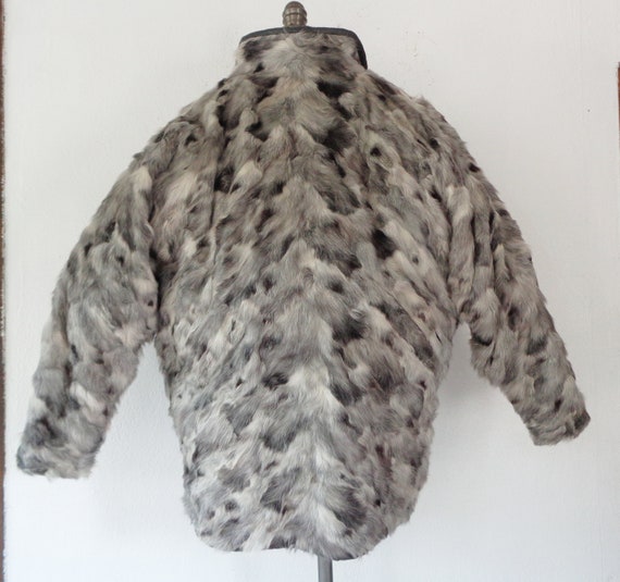 Fox Fur Coat w Leather Trim- Gray Black White Ton… - image 2