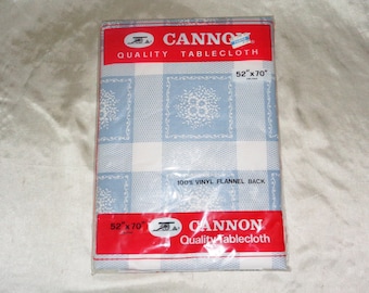 Cannon Blue Floral Plaid Checkered 52 x 70 Oblong Vinyl Formal Dining Table Cloth