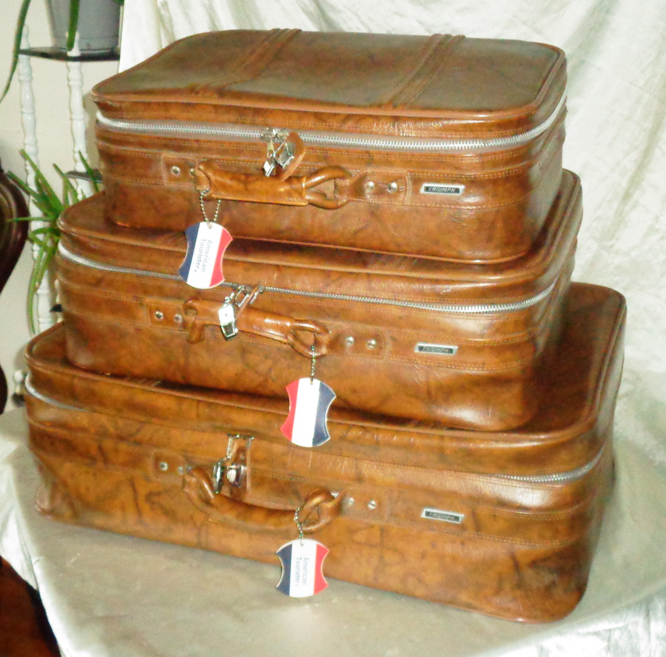 Vintage Luggage Retro Blue Vinyl Suitcase Set Retro Travel Bag 