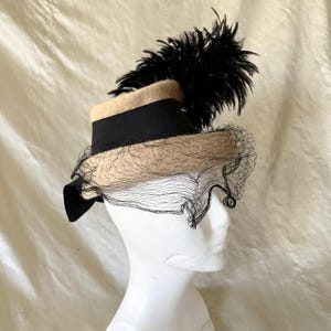 Vintage New York Creation adjustable multi color hat Vintage 1940s New York Creation Black Wool Felt Hat Velvet  main image 4