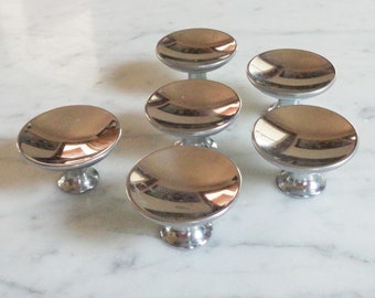 Mushroom Chrome Knobs Cabinet Drawer Pull Set of 6 Vintage 1 1/2inch Hollow Concave UFO