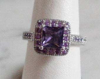 Ring Amethyst Stone Silver Cocktail ring Size 6 Signed S925