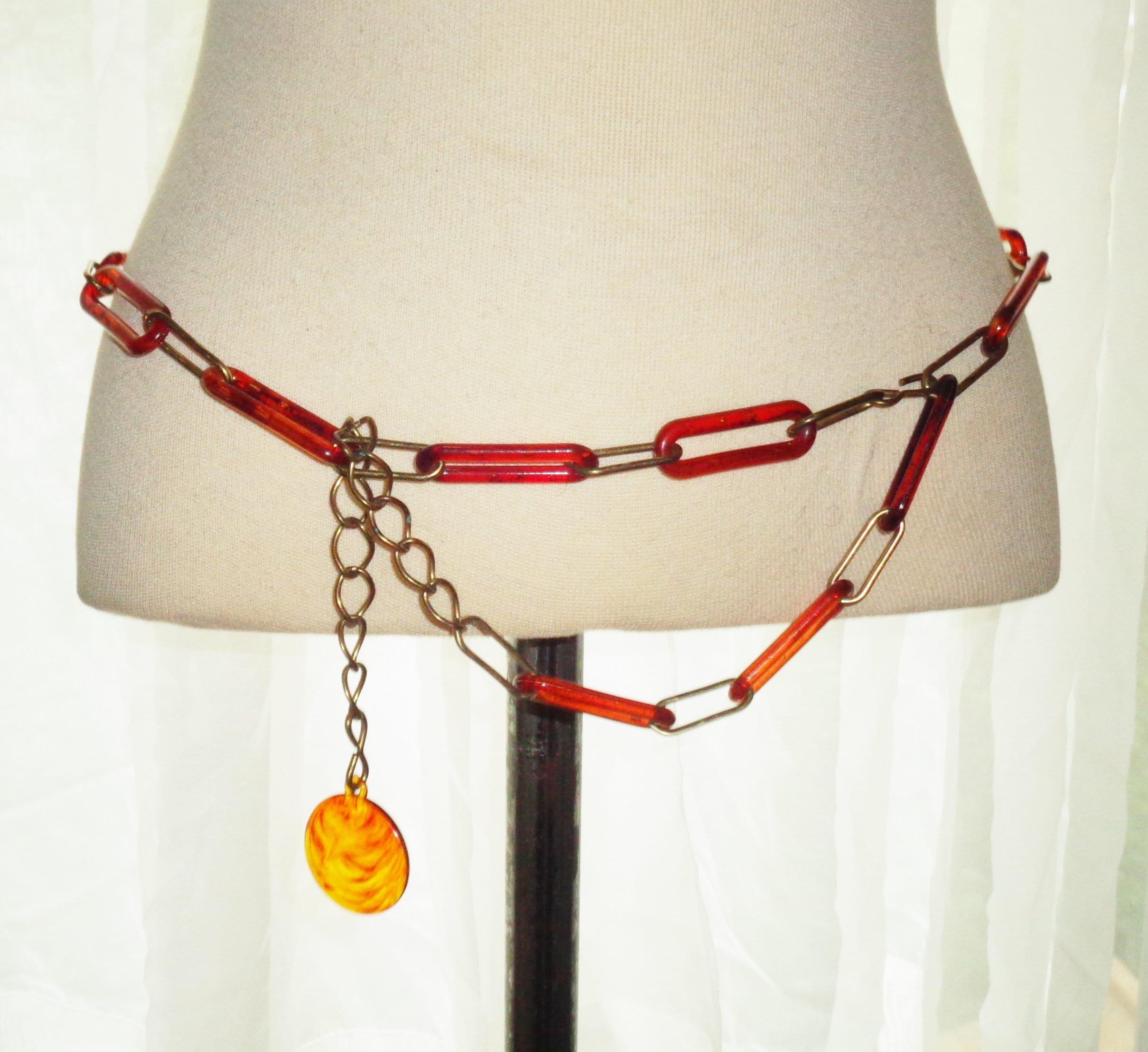 1960s Mod Amber Lucite Style Link Adjustable Belt with Silver-Tone Hardware Coro Clip Earrings Purple Lucite Geometric Gold Tone Vintage  main image 3