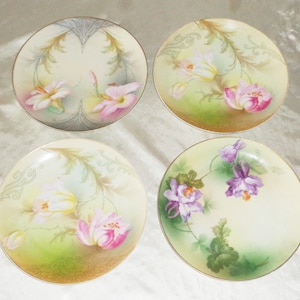 Antique PSAG Bavaria Hand Painted Floral 8 inch Set of 4 Serving Plates