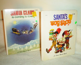 Santa's Toy Shop and Santa Claus if Coming to Town 1980 Playmore inc Dean Board Books