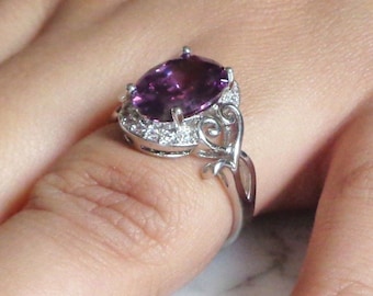 Ring Amethyst Stone Silver Cocktail ring  Size 10