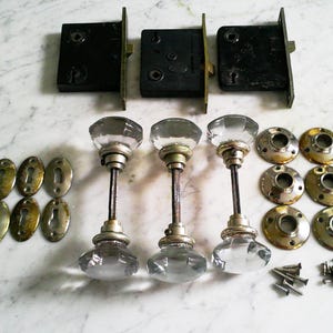 3 Antique Clear Glass 2 1/4" Door Knob & Yale Corbin Mortise Lock Sets (L2)