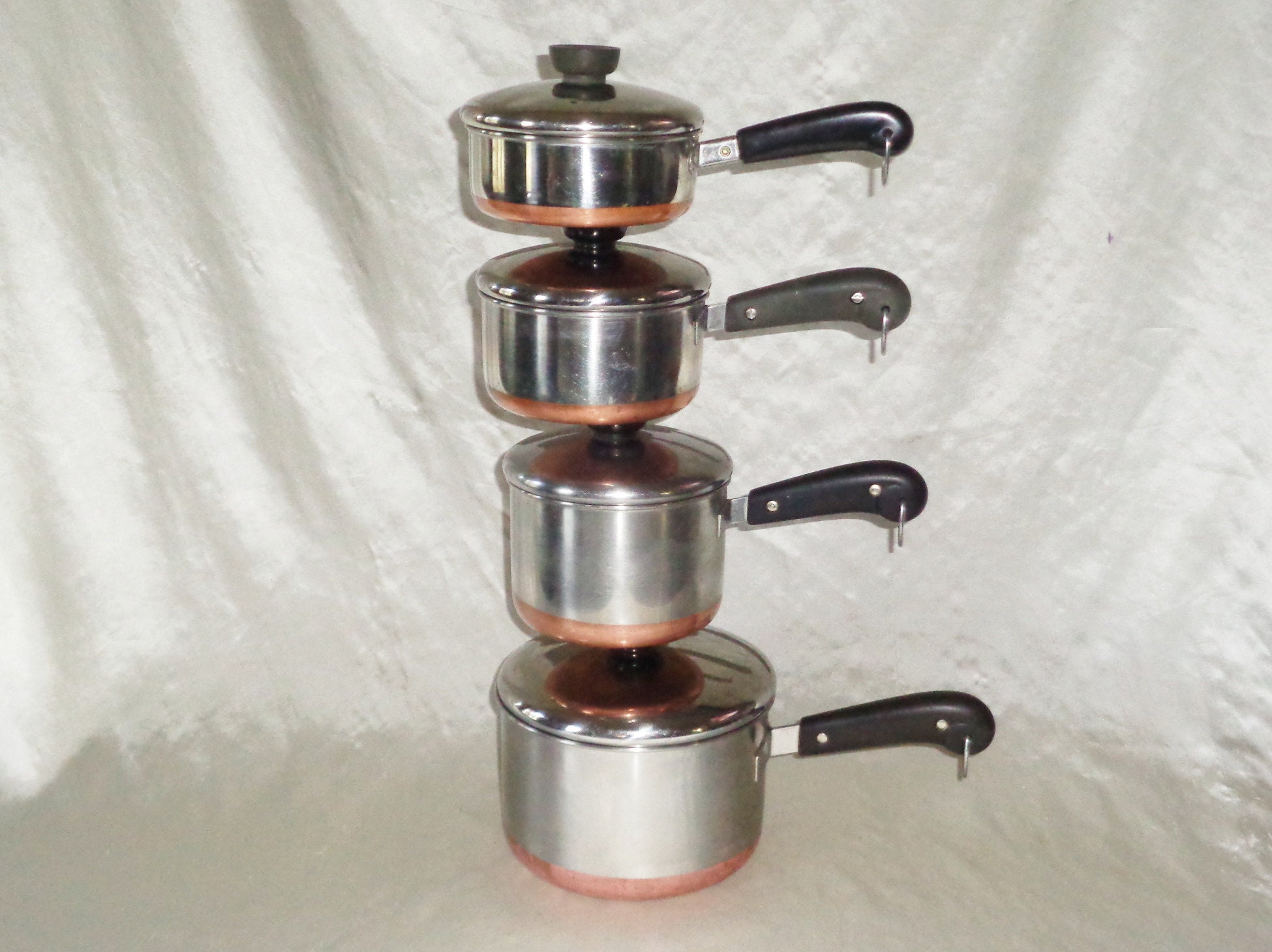 Vintage LOT 4 of Revere Ware Pots with Lids - Some Copper Clad- 1 2 Quart  Pots