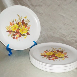 Floral Yellow Daisy #600 Del Mar Melmac Melamine 10 inch Set of 8 Dinner Plates