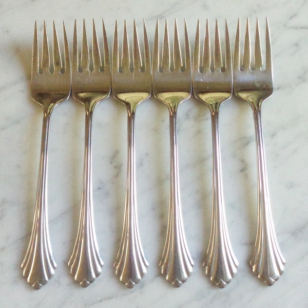 6 Oneida USA Stainless Bancroft aka Fortune Salad Dessert Forks