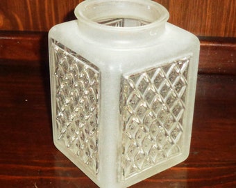 Theater Glass Ceiling Fixture Globe Cover - Clear & Frosted Decorated Square, Vintage MCM Art Deco