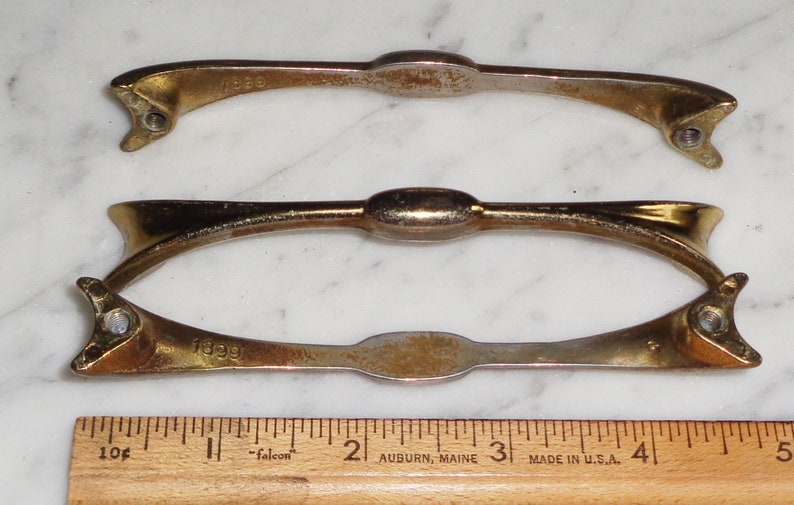 3 Vintage Mid Century Modern Atomic Brass Bow Tie Cabinet Drawer Pulls