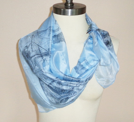 Bonet Ninot Scarf 30 1/2inch Square House of Borkum Riff Seda Natural Blue #4015