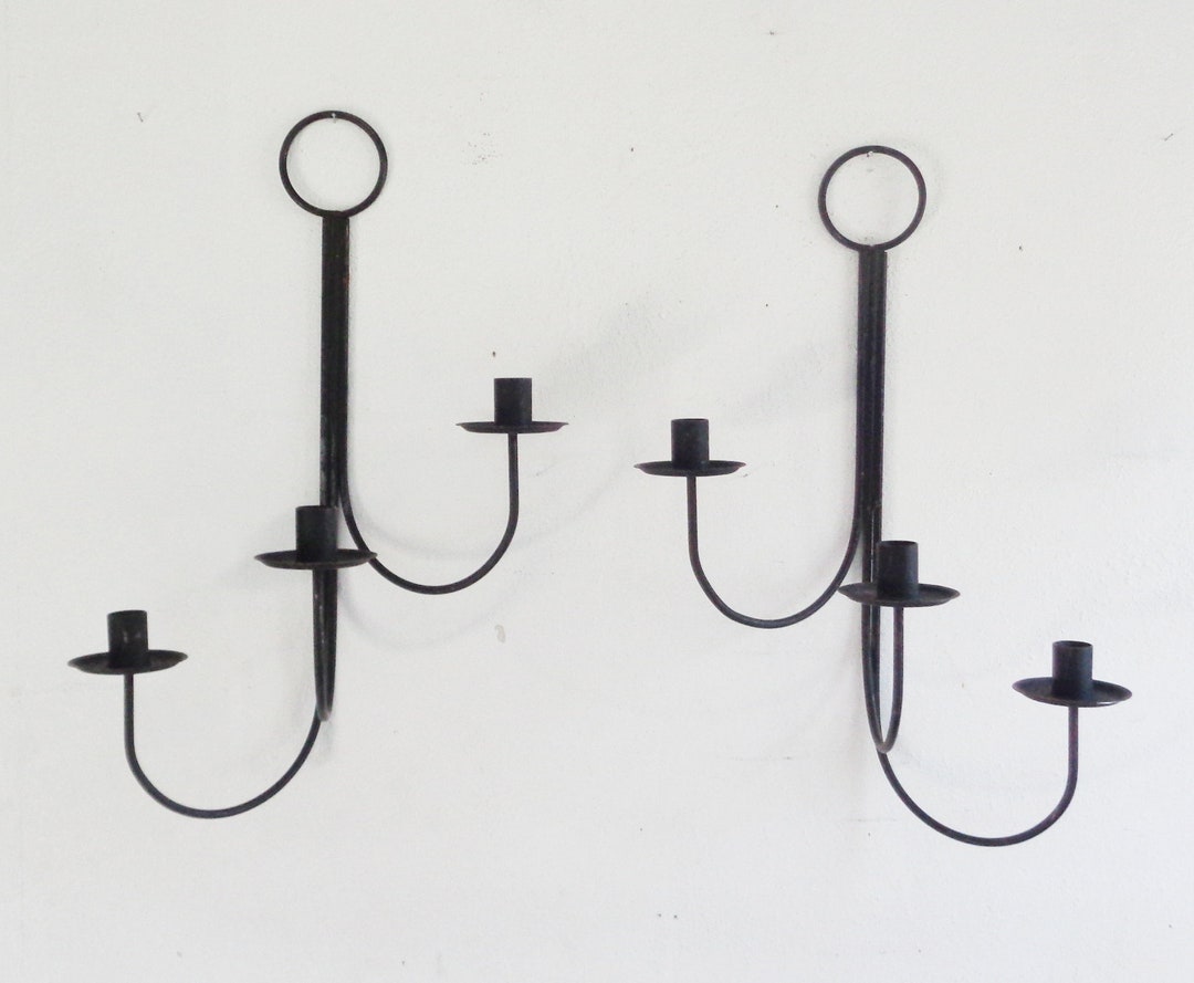 Metalware Art Wall Hanging Candle Holder Set Vintage Mid Etsy