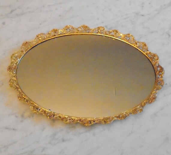 Mirror Ormolu Gold Gilt Filigree Rose Vanity Tray Or Hanging - Rose Gold Mirror Vanity Tray Mirror Ormolu Gold Gilt Filigree Rose Vanity Tray Or Hanging - Rose Gold Mirror Vanity Tray