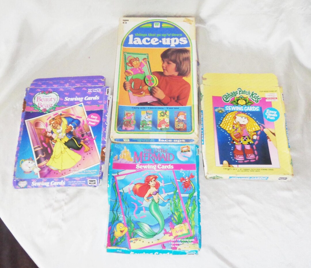 Whitman Roseart Sewing Cards Little Mermaid, Beauty &the Beast, Cabbage ...