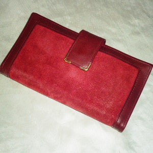vintage Brand Star Maroon Suede Leather Wallet Bill-a-fold w 4 Pockets, Fermeture Snap