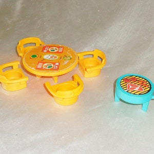 Vintage Fisher Price Little People Picnic Table, 4 Chairs & Grill
