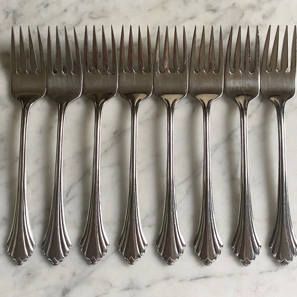 8 Oneida USA Stainless Bancroft aka Fortune 6 3/4 inch Salad Dessert Forks