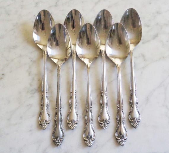 7 Imperial Iced Teaspoons – Young Rose Pattern, Stainless Steel, Korea