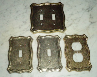 FREE US SHIPPING Vintage Brass/Gold Toned Textured Cast Metal Rustic Gothic Outlet/Light Switch Plate Covers Reclaimed Restoration Hardware
