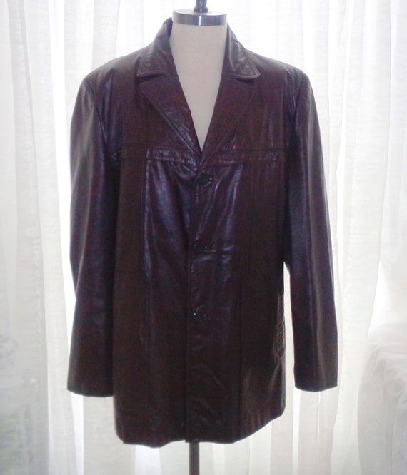 Bermans Mens Brown Leather Coat, Size 44 , Lined … - image 2