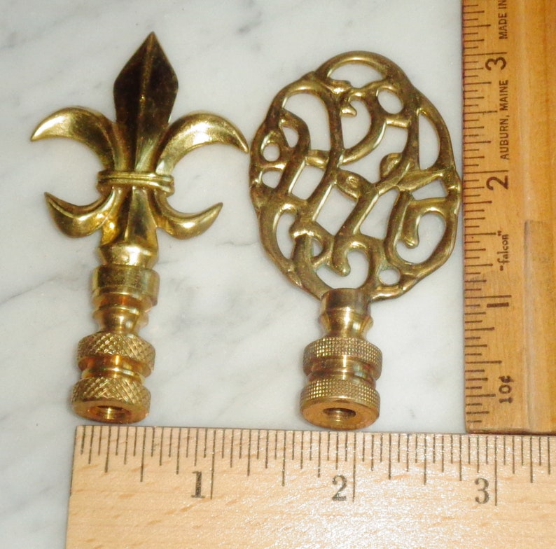 Metal Lamp Shade Holder Finial Lot Large 3 /& 3 14 inch Vintage Fleur Du Lis