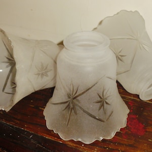 Theatre Glass Shades Etched Frosted 4 Wall Sconce or Fixture Set of 3 Vintage