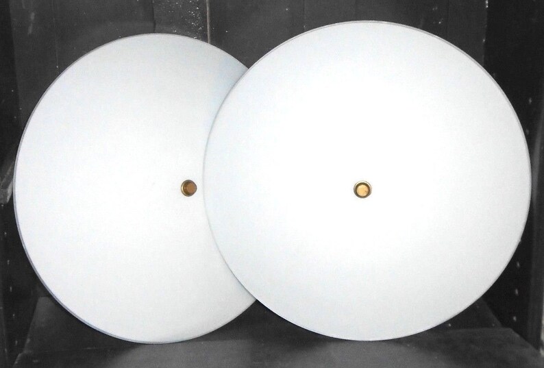 Saucer Light Fixtures Set Of 2 Vintage 16 3 4inch Round Frosted Covers On Bulb Union Made Electric