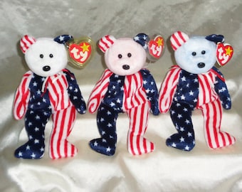 Ty Beanie Baby Spangle Red White & Blue Heads Bday June 14 1999 w Error Tags PE Pellets