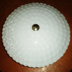 Polka Dot Hobnail Ruffled Light Fixture Cover on 2 Bulb Electric Ceiling plate Vintage 14 3/4 Inch