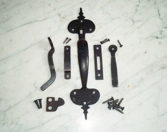 Hammered Spade Tip Latching Door Handle Set ~ 9 5/8", Heavy Large Antique
