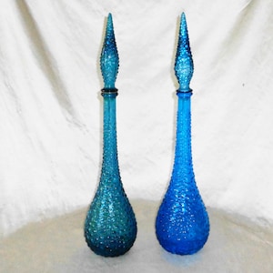 Empoli Navy & Blue Hobnail Genie Decanter Bottles Set with Stoppers Made in Italy
