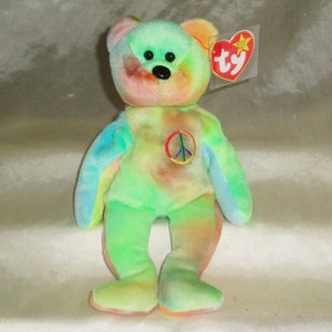 Ty Beanie Babies 1996 Peace The Bear Error Tags PE Pellets #8