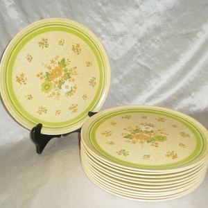 Green Brown Floral Melamine Melmac Lexington USA 10 inch Set of 12 Dinner Plates