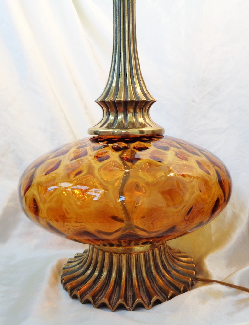 Murano Table Lamps Italian Art Glass Brass & Amber Optic Glass Etsy