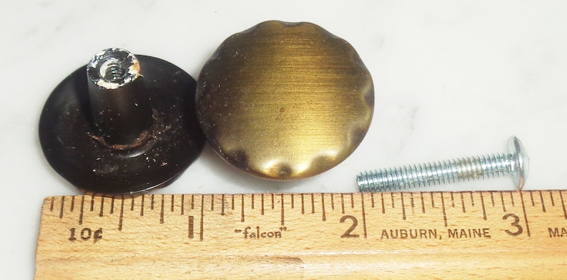 2 tone Brass Cabinet Drawer Pull Knobs 1 inch Set of 12 Vintage Mid Century