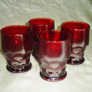 Szklanki Viking Glass Georgian Rocks w kolorze rubinowo czerwonym, zestaw 4 sztuk Vintage