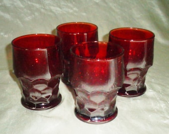 Viking Glass Georgian Rocks Tumblers Glasses in Ruby Red, Set of 4 Vintage