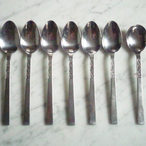 Stanley Roberts Edelstahl Japan Dorette 6 3/8 Zoll Set von 6 Teelöffel + Zucker Löffel