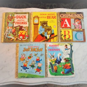 Richard Scarry Little Golden Books set of 5 Vintage 39c 59c CP ~Just For Fun, Duck, Rabbit, Little Bear & Chipmunks