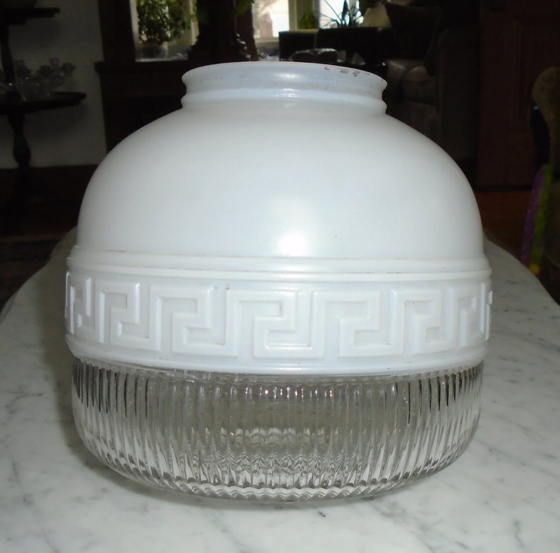 Glass Light Fixture Cover White & Clear Ribbed 8x8inch Large Etsy