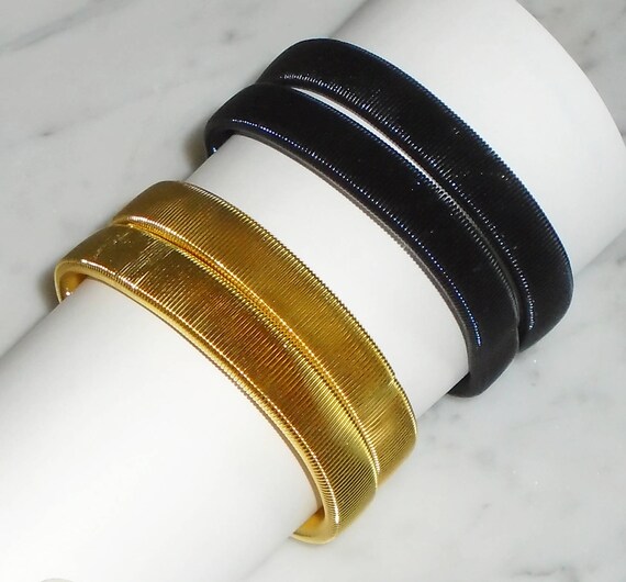 Blouse Cuff Bracelets Set of Vintage Stretchy Black Gold