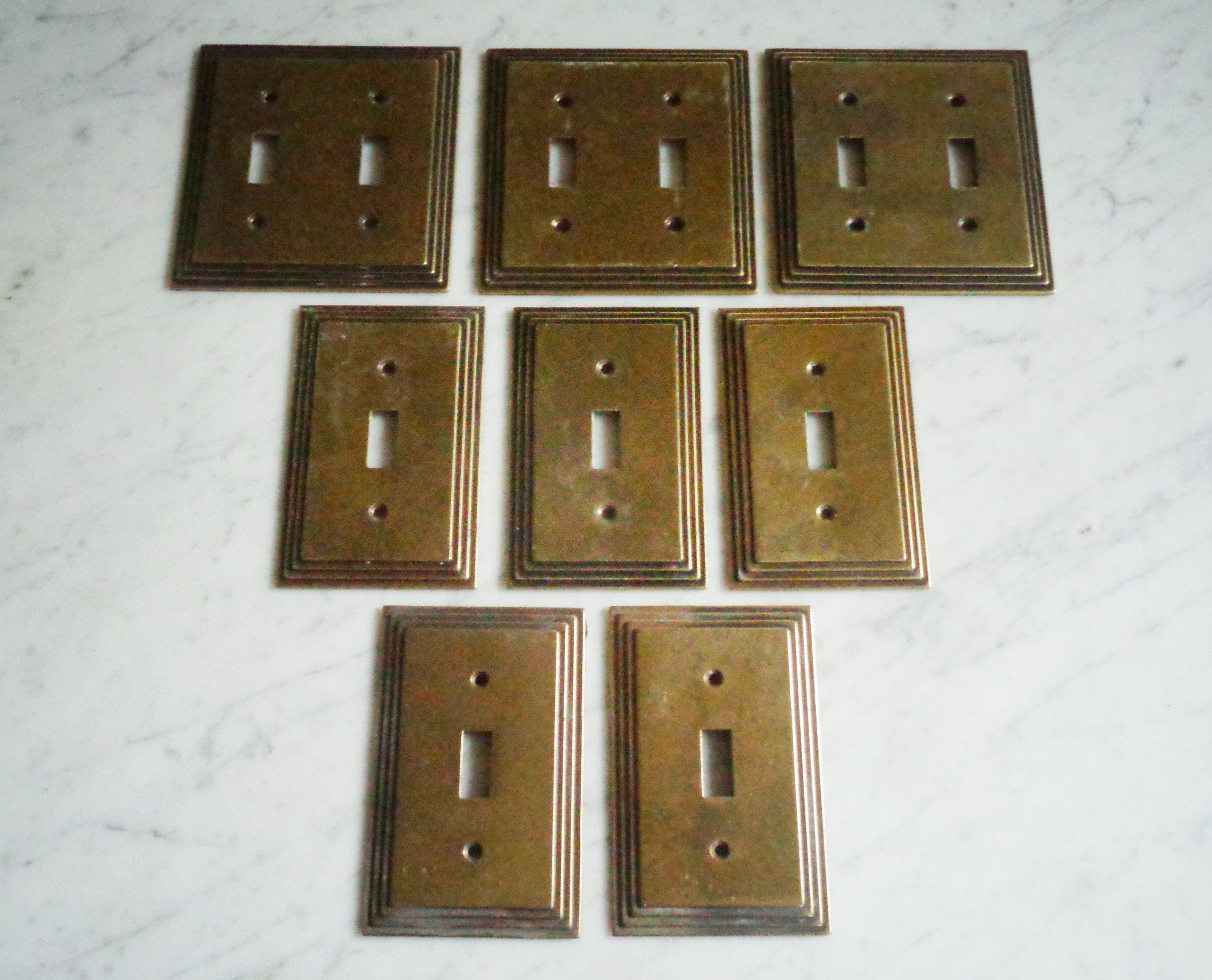 Vintage Amertac 84TT Carriage House Brass Double Switch Plate Cover 