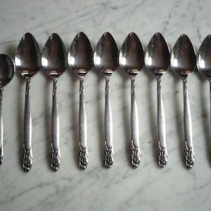 National Stainless Japan Graceful NS 7 1/2 inch Set of 8 Table Soup Spoons & Sugar Spoon