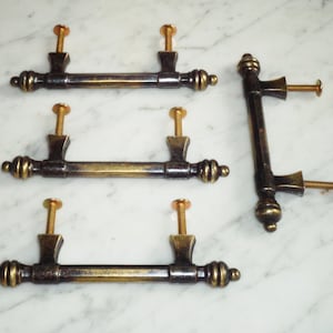 4  Brass Cabinet Drawer Door Cabinet Pull Handles - Thick Heavy Solid, Vintage Mid Century Mod
