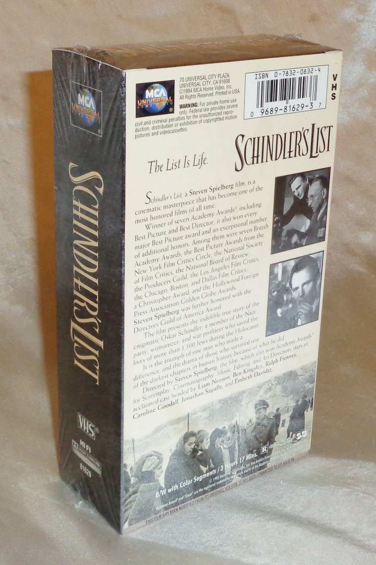 FACTORY SEALED Schindler's List Vhs MCA Watermarked Liam