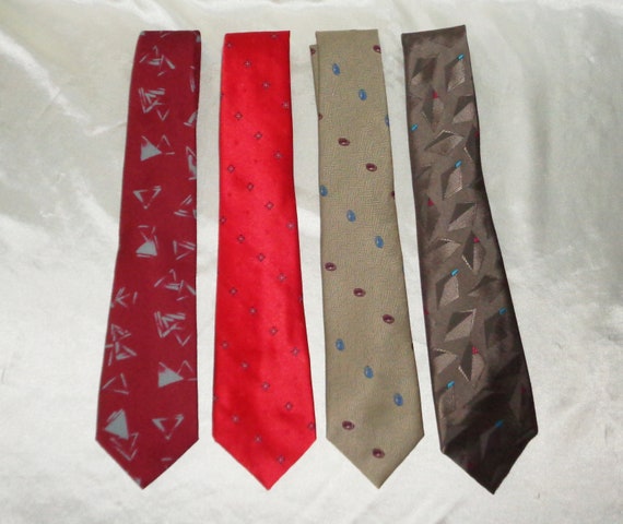 Gian Paolo Italia Silk & Polyester 4 Vintage Mens Neck Tie's 1980s Red Brown Tones