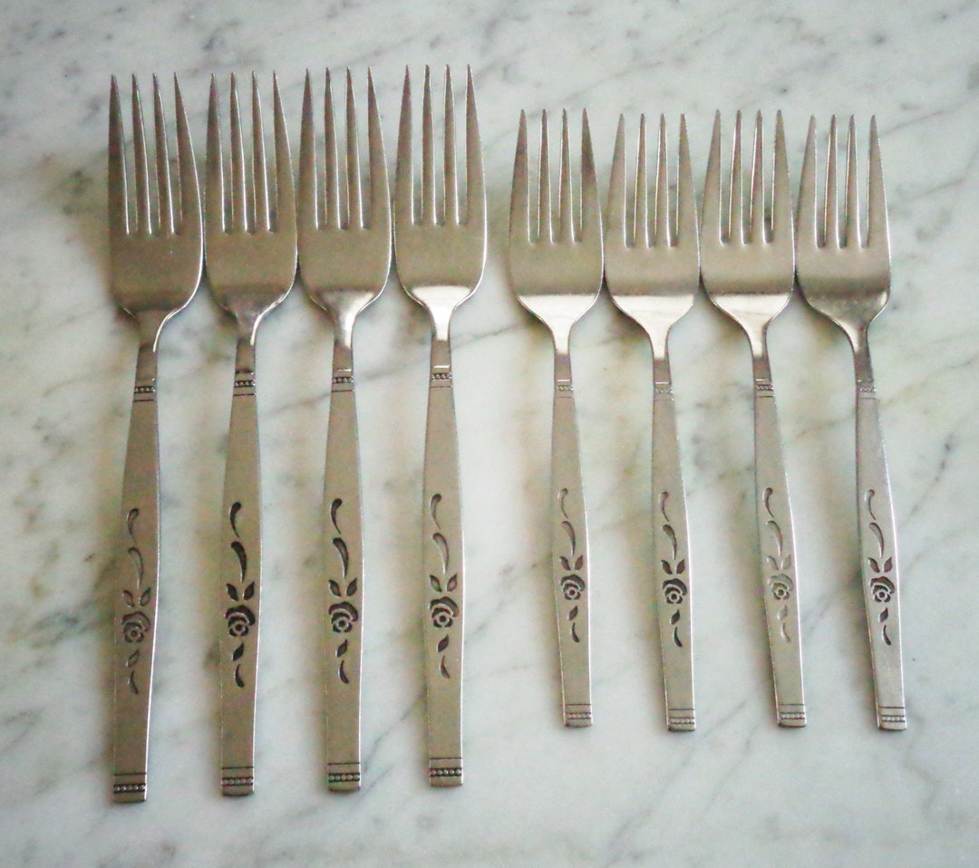 Oneidaware Stainless Rosewood 4 Dinner Forks & 4 Salad Dessert Etsy